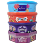 Assorted Christmas Chocolate Tubs Selection – Pack of 5 – Bulk Buy of Roses, Heroes, Quality Street, Celebrations Chocolate Pralines & 1 Terry’s Orange Chocolate with Topline Card for Chocolate Gifts