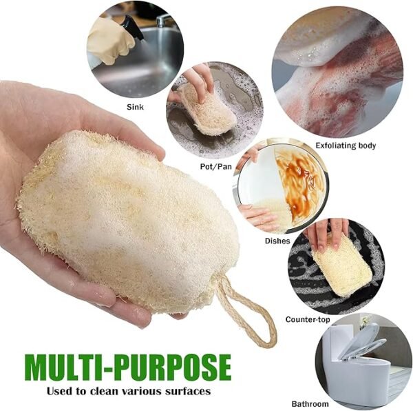 Large Natural Dish Scrubber, Loofah Dishwashing Sponge (6 Pcs), No Scratch for Dish, Large Size 5.2"L*3.2"W, Loofah Plant Kitchen Eco-Scrubber, Zero Waste and Eco Friendly Sponges, Unbleached.